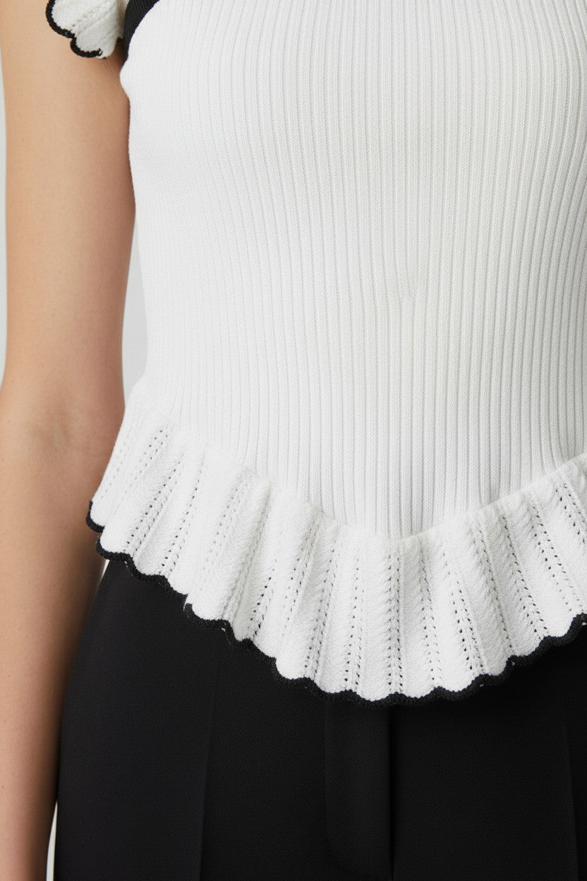 Zara Damen Top Weiß Schwarz Größe L