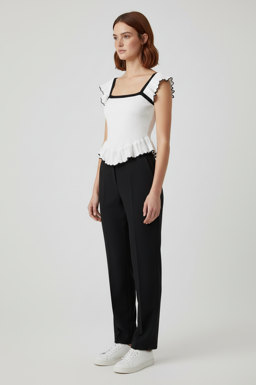 Zara Damen Top Weiß Schwarz Größe L
