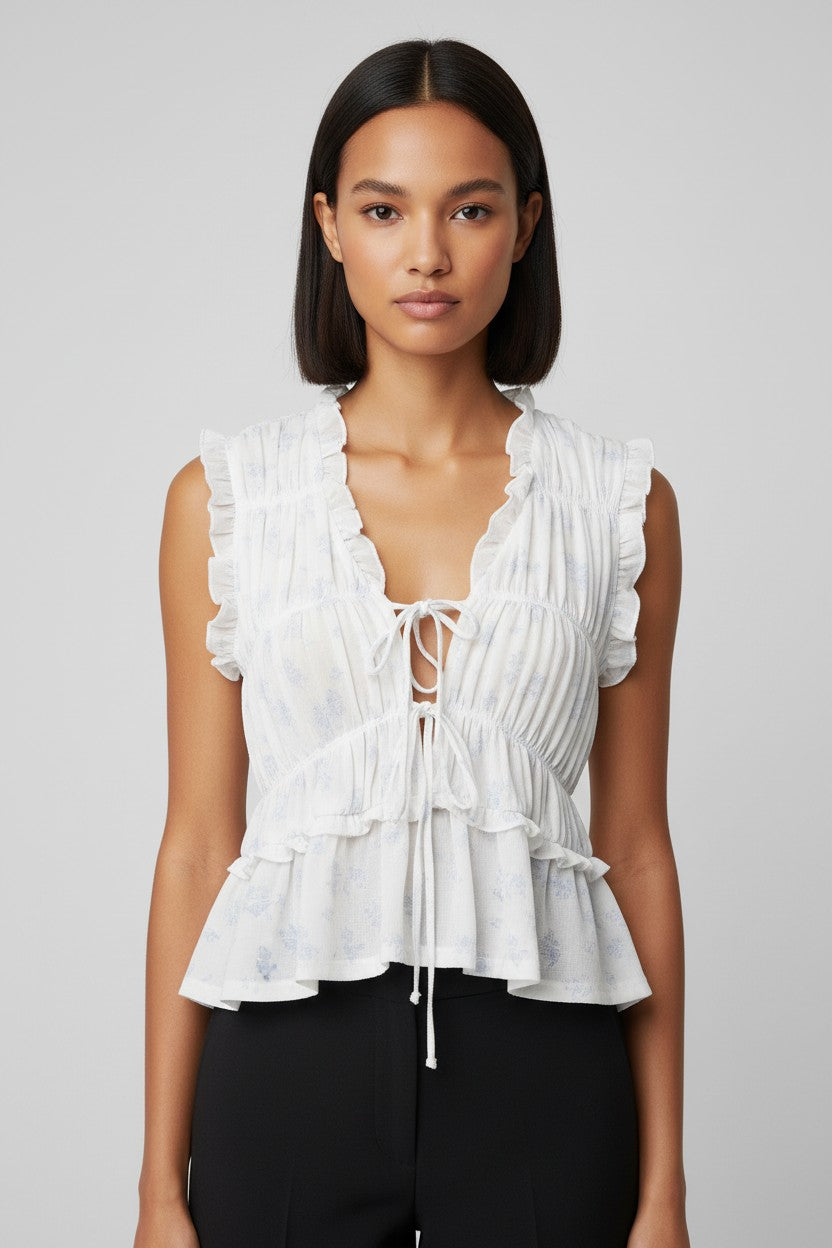 Gina Tricot Damen Top Weiß Blau Größe S