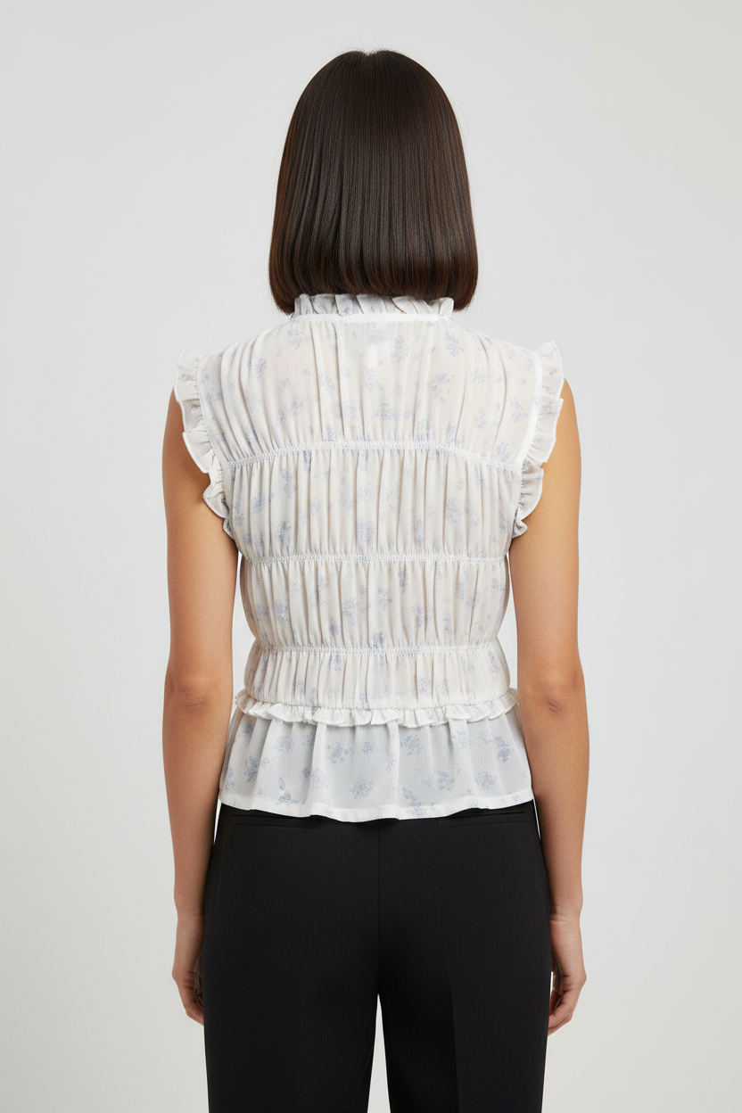 Gina Tricot Damen Top Weiß Blau Größe S