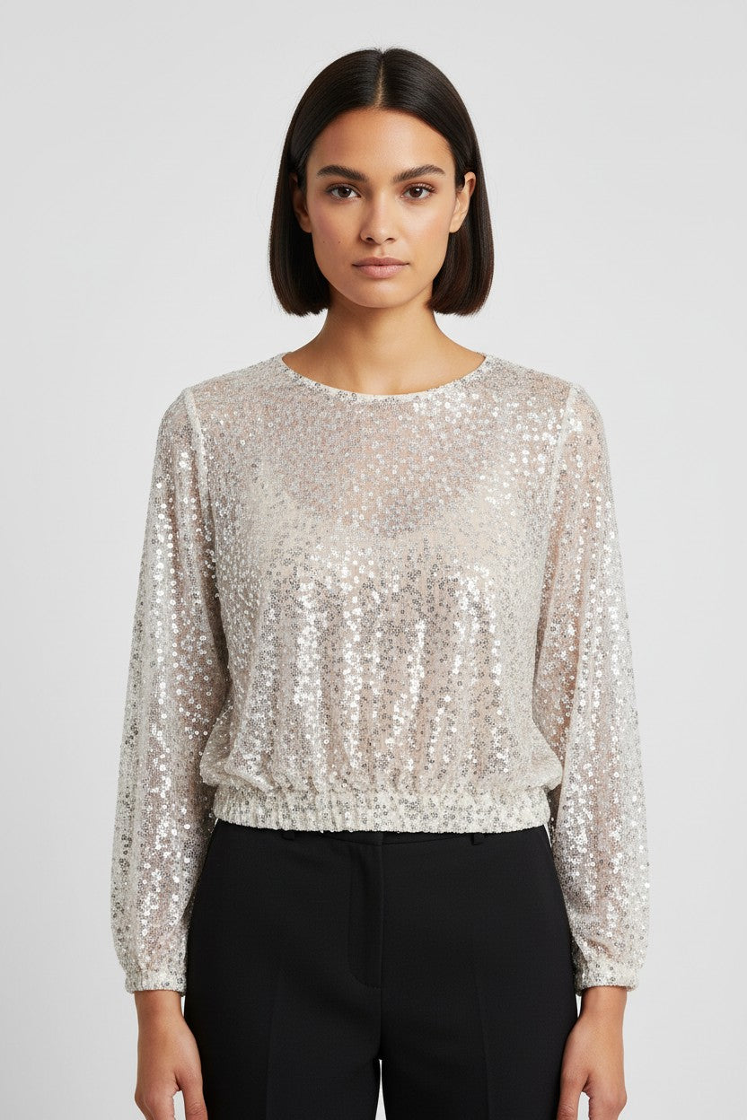 H&M Damen Crop Top Beige Silber Größe M