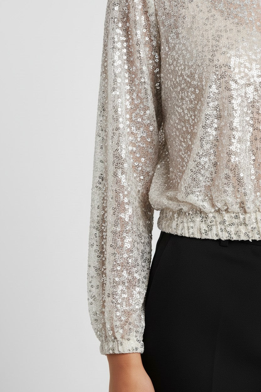 H&M Damen Crop Top Beige Silber Größe M