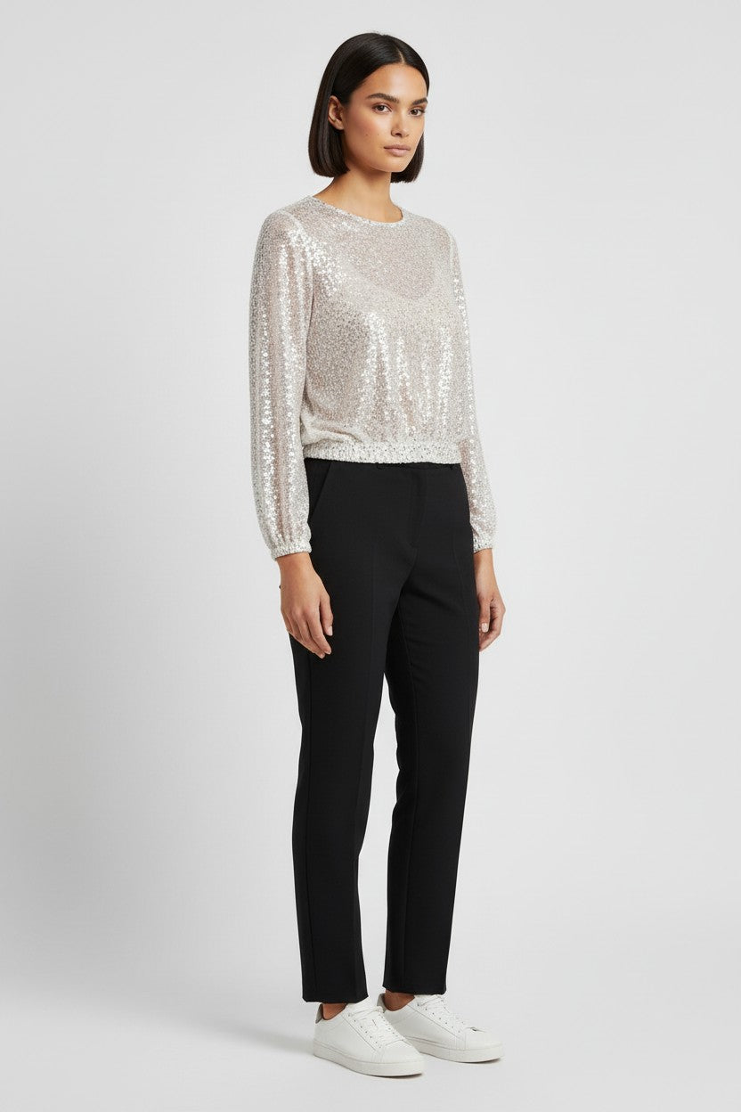 H&M Damen Crop Top Beige Silber Größe M