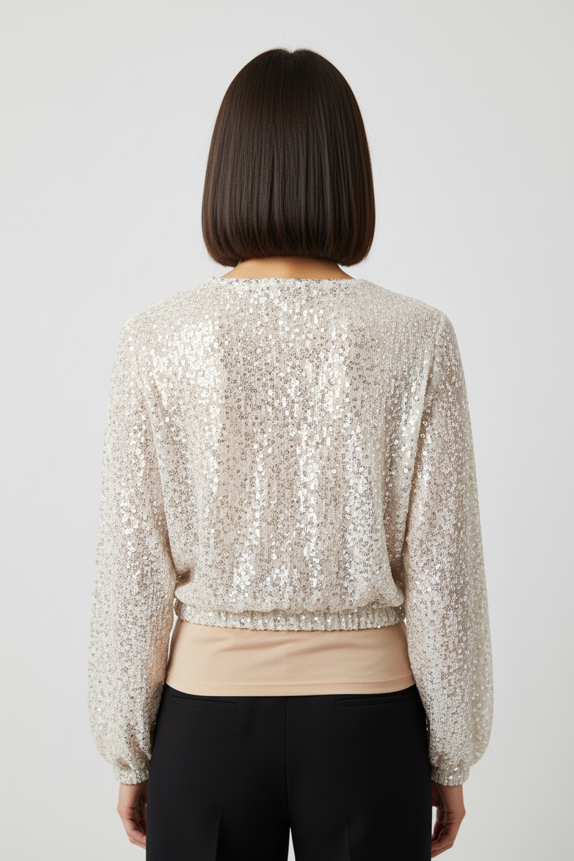 H&M Damen Crop Top Beige Silber Größe M