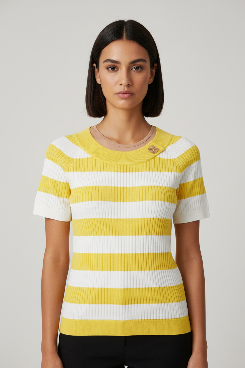 Lauren Ralph Lauren Damen Top Gelb Weiß Größe S