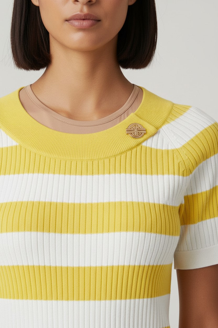 Lauren Ralph Lauren Damen Top Gelb Weiß Größe S