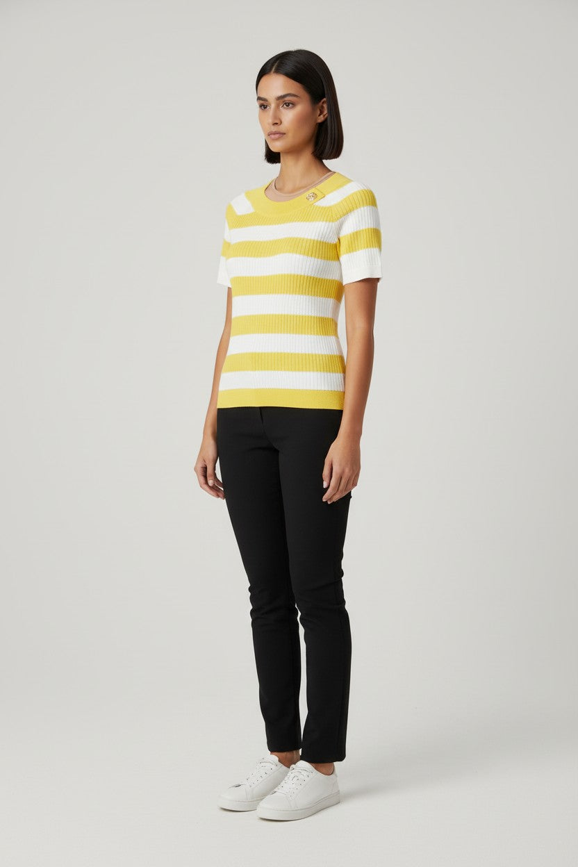 Lauren Ralph Lauren Damen Top Gelb Weiß Größe S
