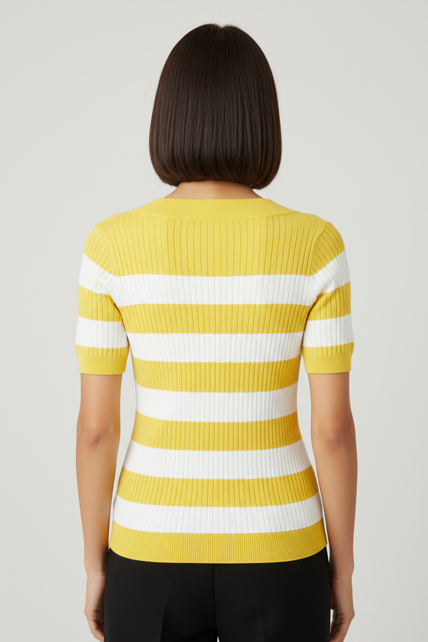 Lauren Ralph Lauren Damen Top Gelb Weiß Größe S
