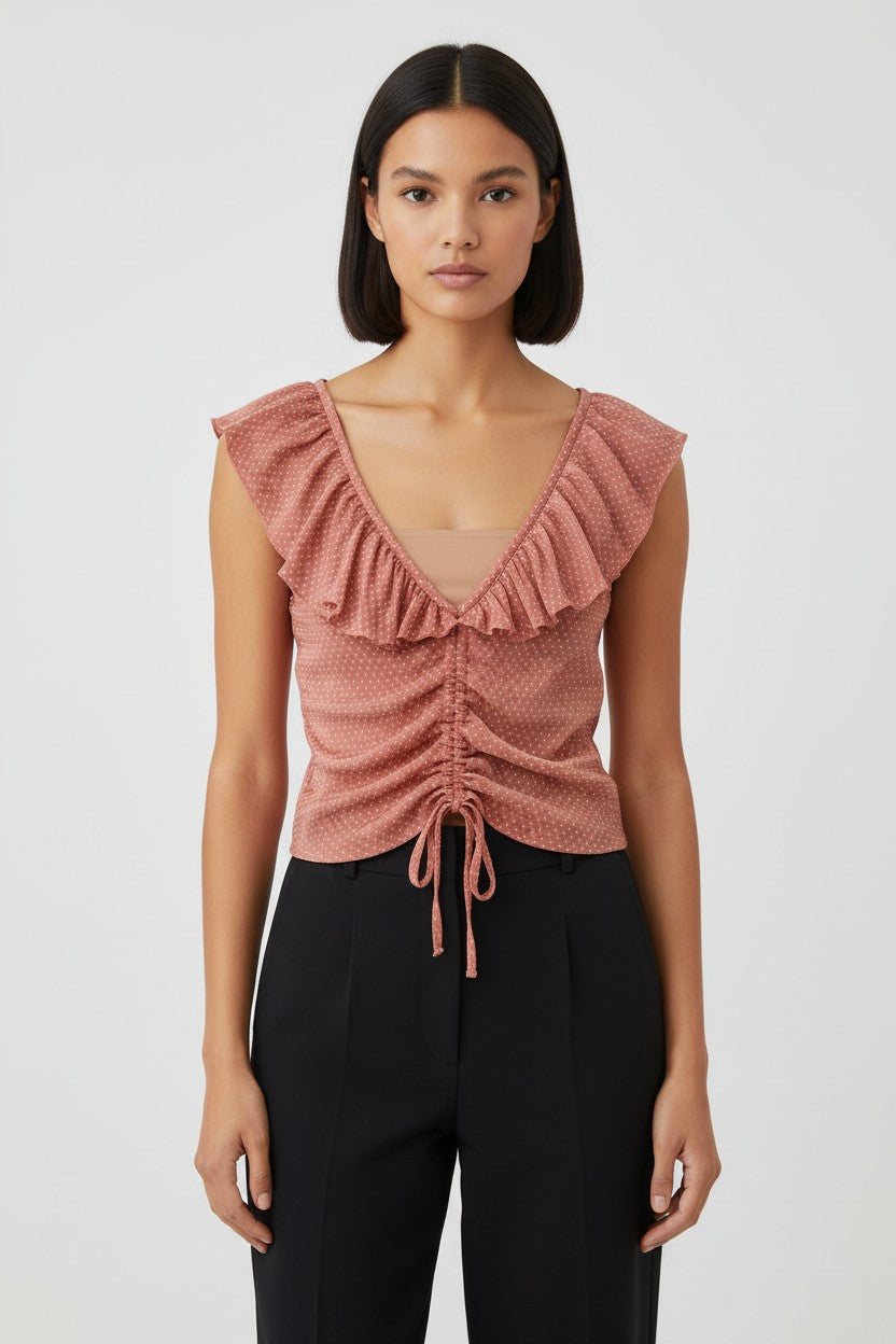 Zara Damen Crop Top Braun Weiß Größe L