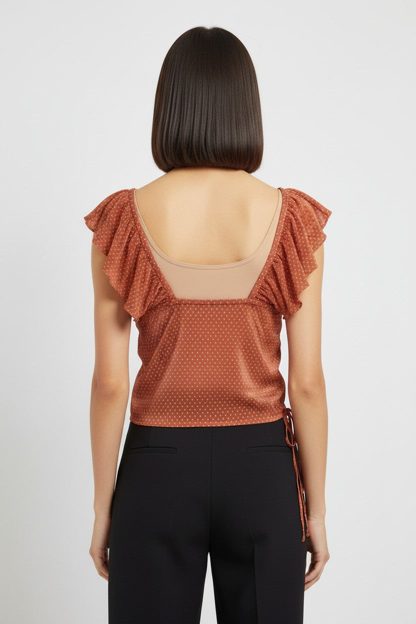 Zara Damen Crop Top Braun Weiß Größe L
