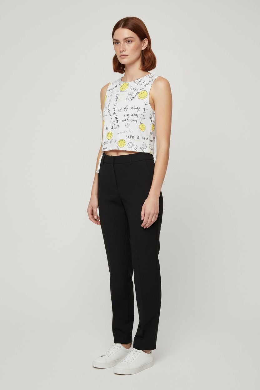 Desigual Damen Top Weiß Gelb Schwarz Größe L