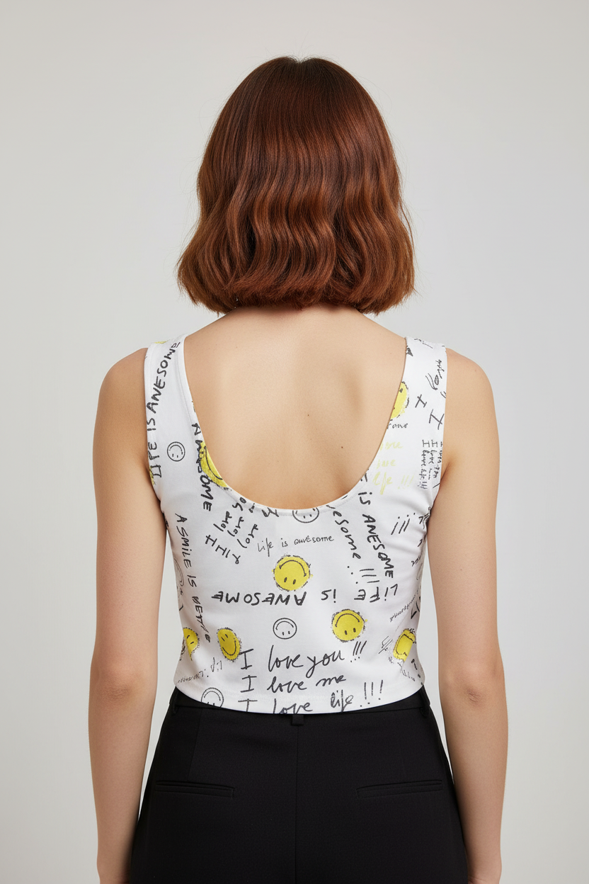 Desigual Damen Top Weiß Gelb Schwarz Größe L