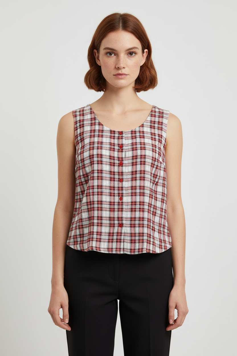 Faded Glory Damen Top Rot Weiß Blau Größe XL