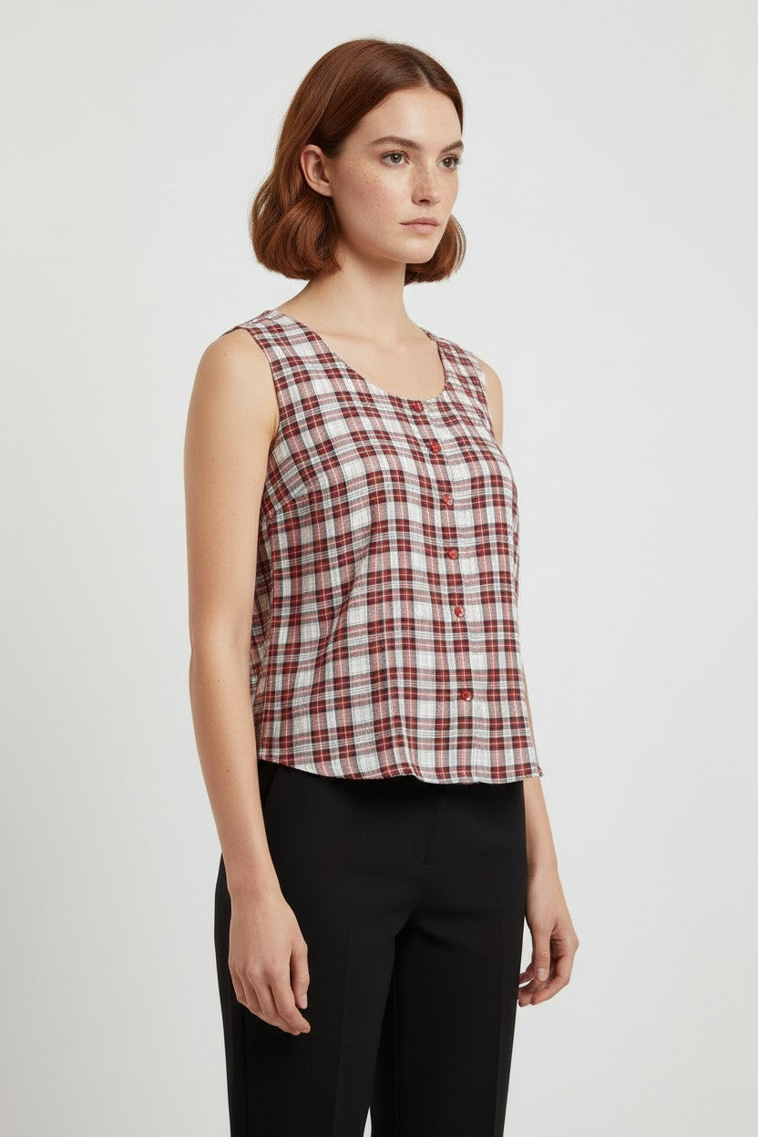 Faded Glory Damen Top Rot Weiß Blau Größe XL