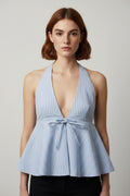 Zara Damen Neckholder Top Blau Mehrfarbig Größe L