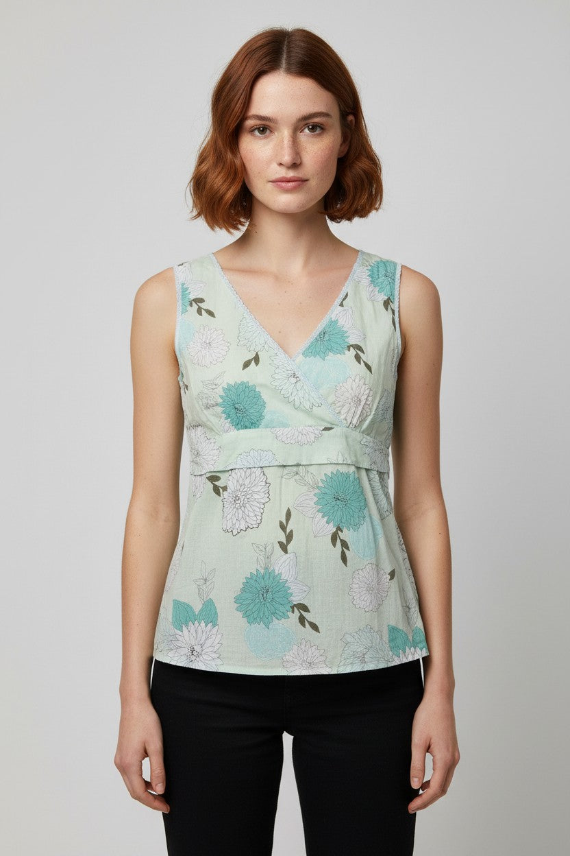 ESPRIT Damen Top Grün Weiß Braun Größe M