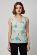 ESPRIT Damen Top Grün Weiß Braun Größe M
