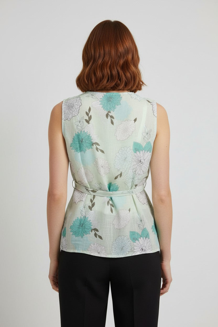 ESPRIT Damen Top Grün Weiß Braun Größe M