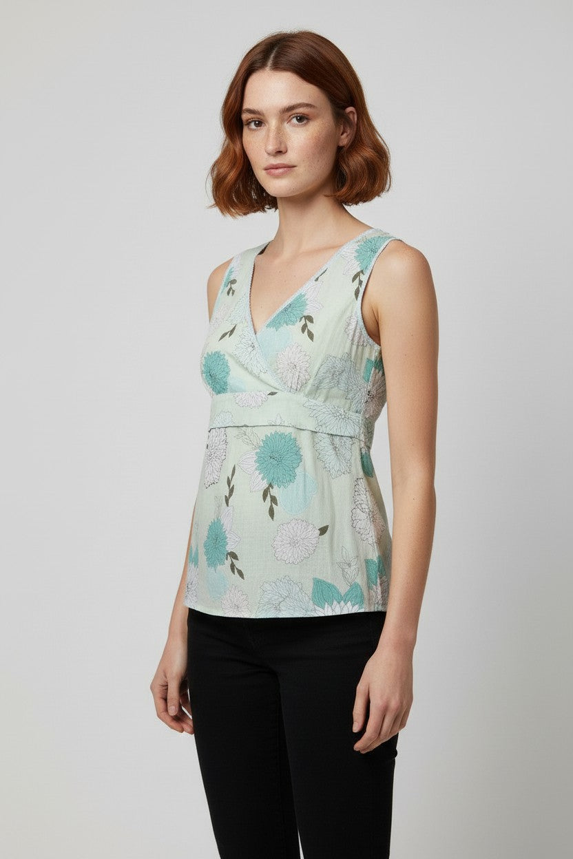 ESPRIT Damen Top Grün Weiß Braun Größe M