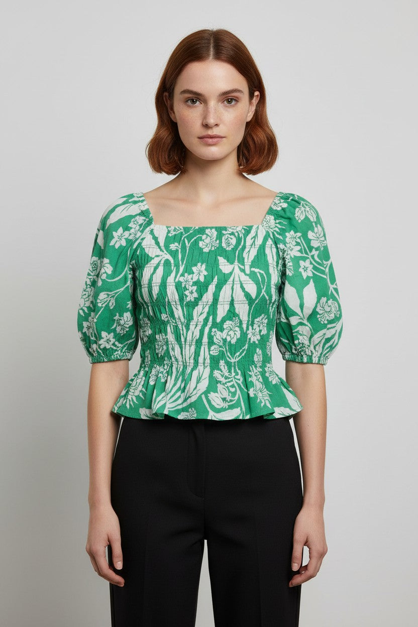 H&M Damen Top Grün Weiß Größe XS