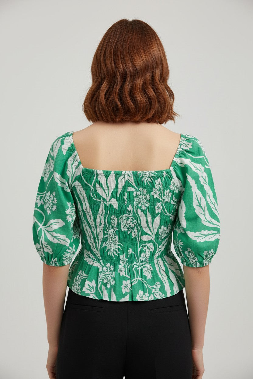 H&M Damen Top Grün Weiß Größe XS