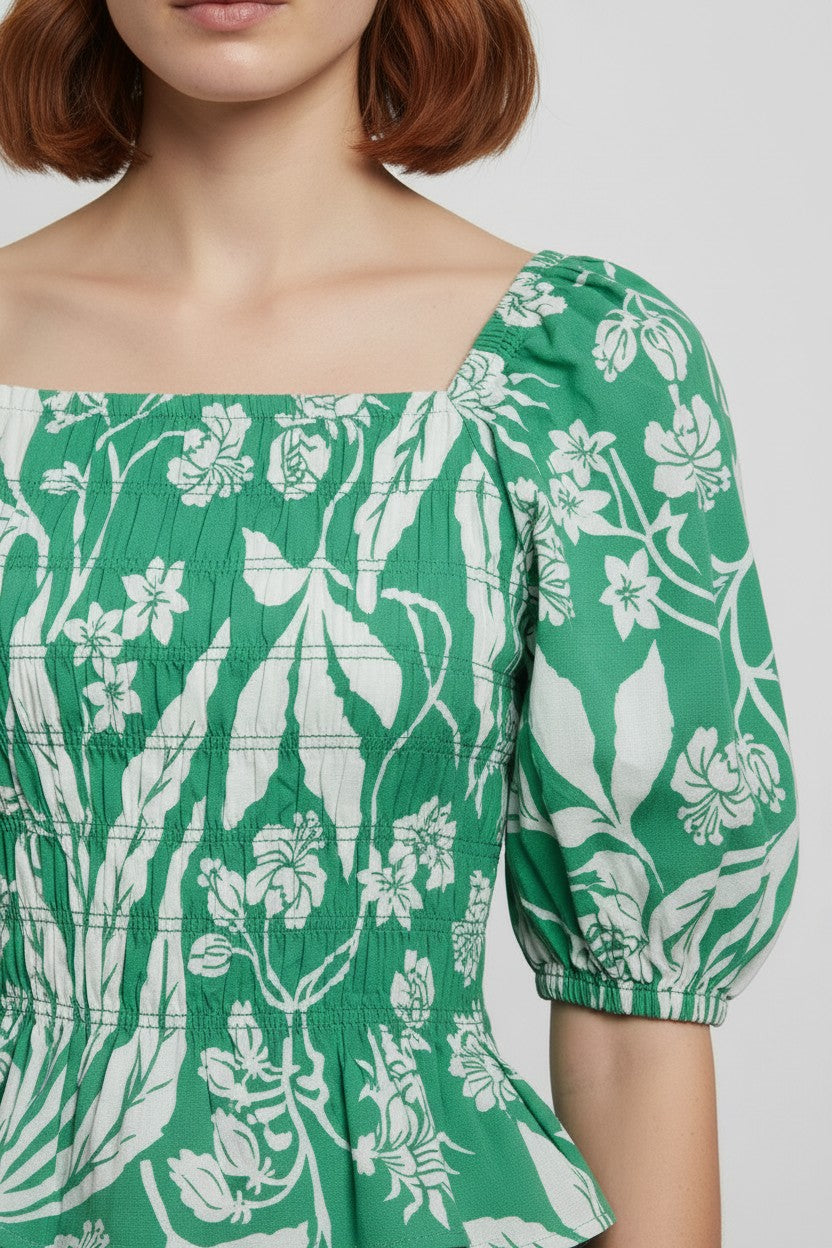 H&M Damen Top Grün Weiß Größe XS