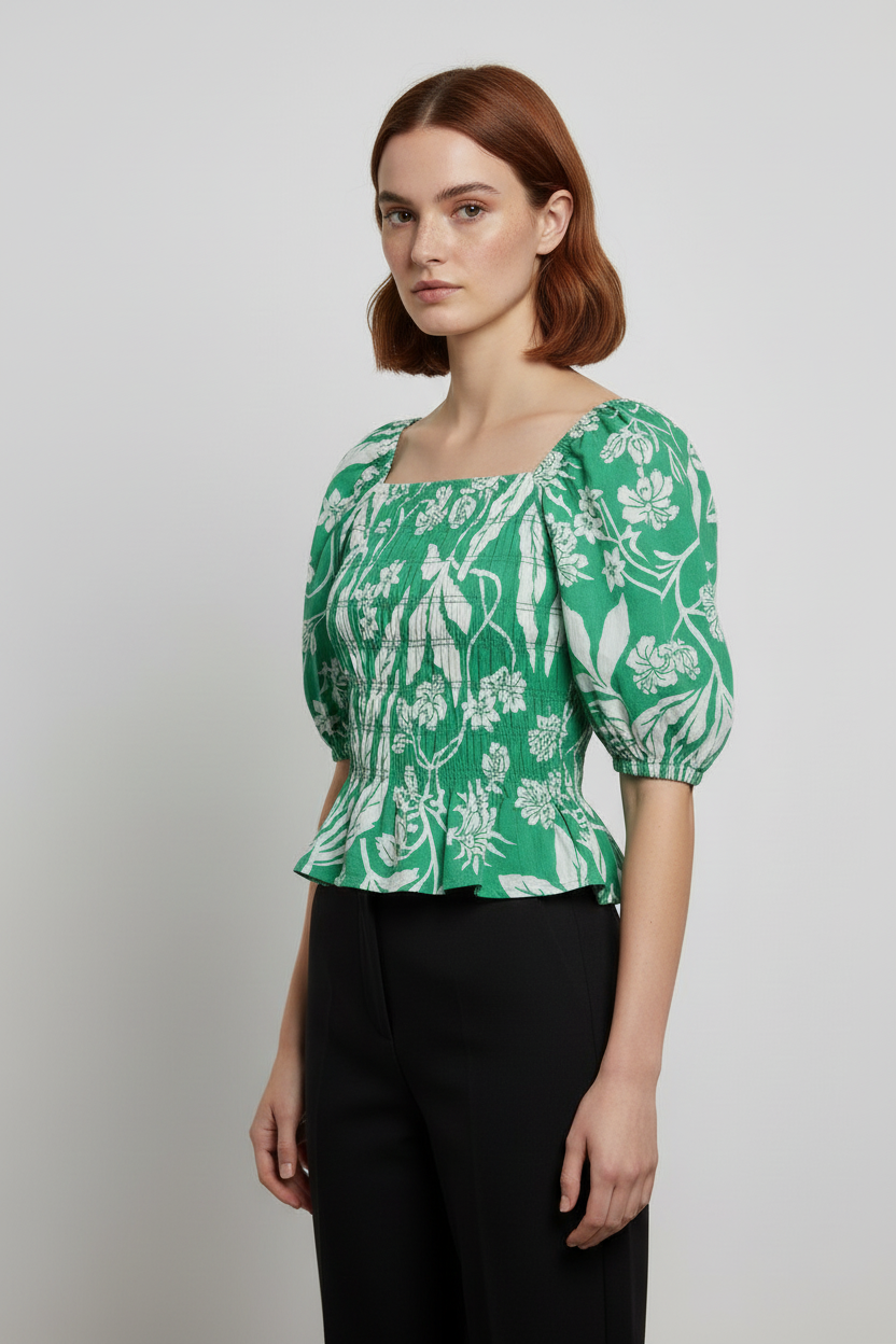 H&M Damen Top Grün Weiß Größe XS