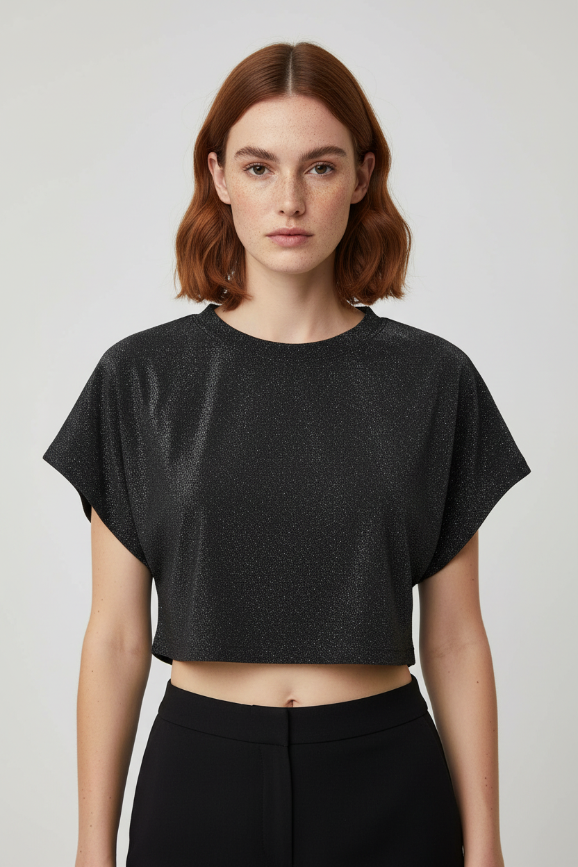 NA-KD Damen Top Schwarz Silber Größe S