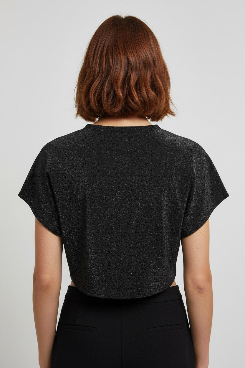 NA-KD Damen Top Schwarz Silber Größe S