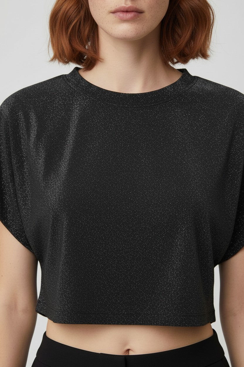 NA-KD Damen Top Schwarz Silber Größe S