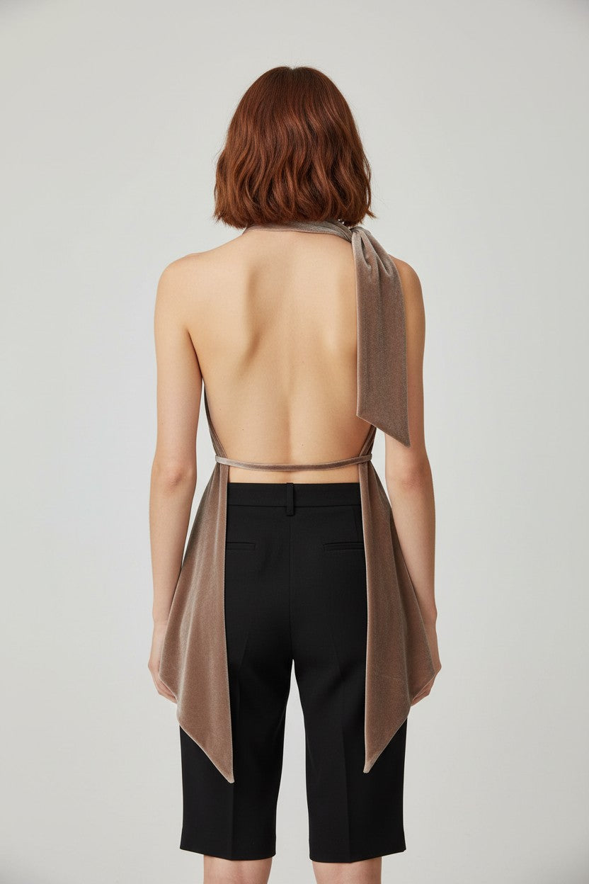 Zara Damen Neckholder Top Beige Größe M