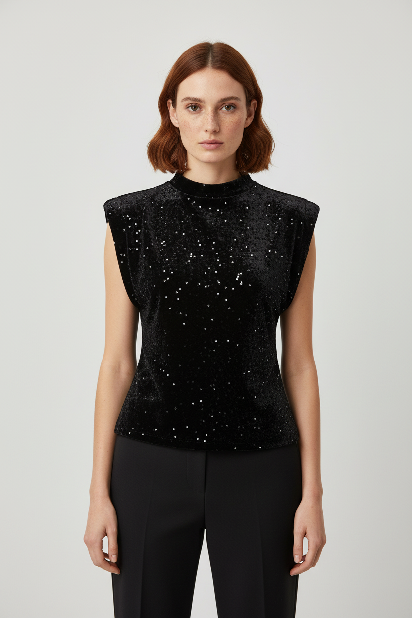 Zara Damen Top Schwarz Silber Größe M