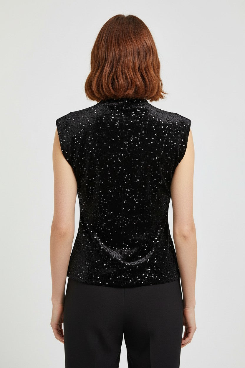 Zara Damen Top Schwarz Silber Größe M
