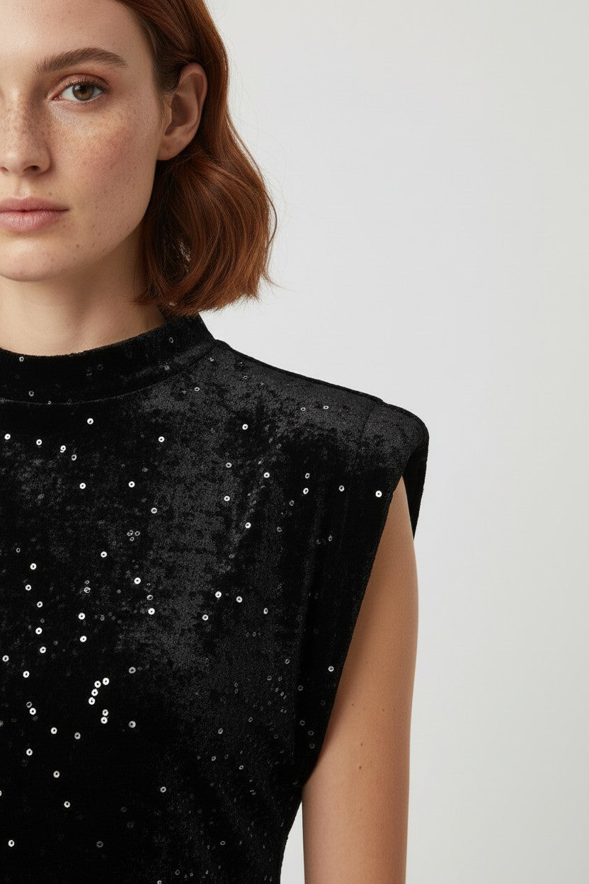 Zara Damen Top Schwarz Silber Größe M