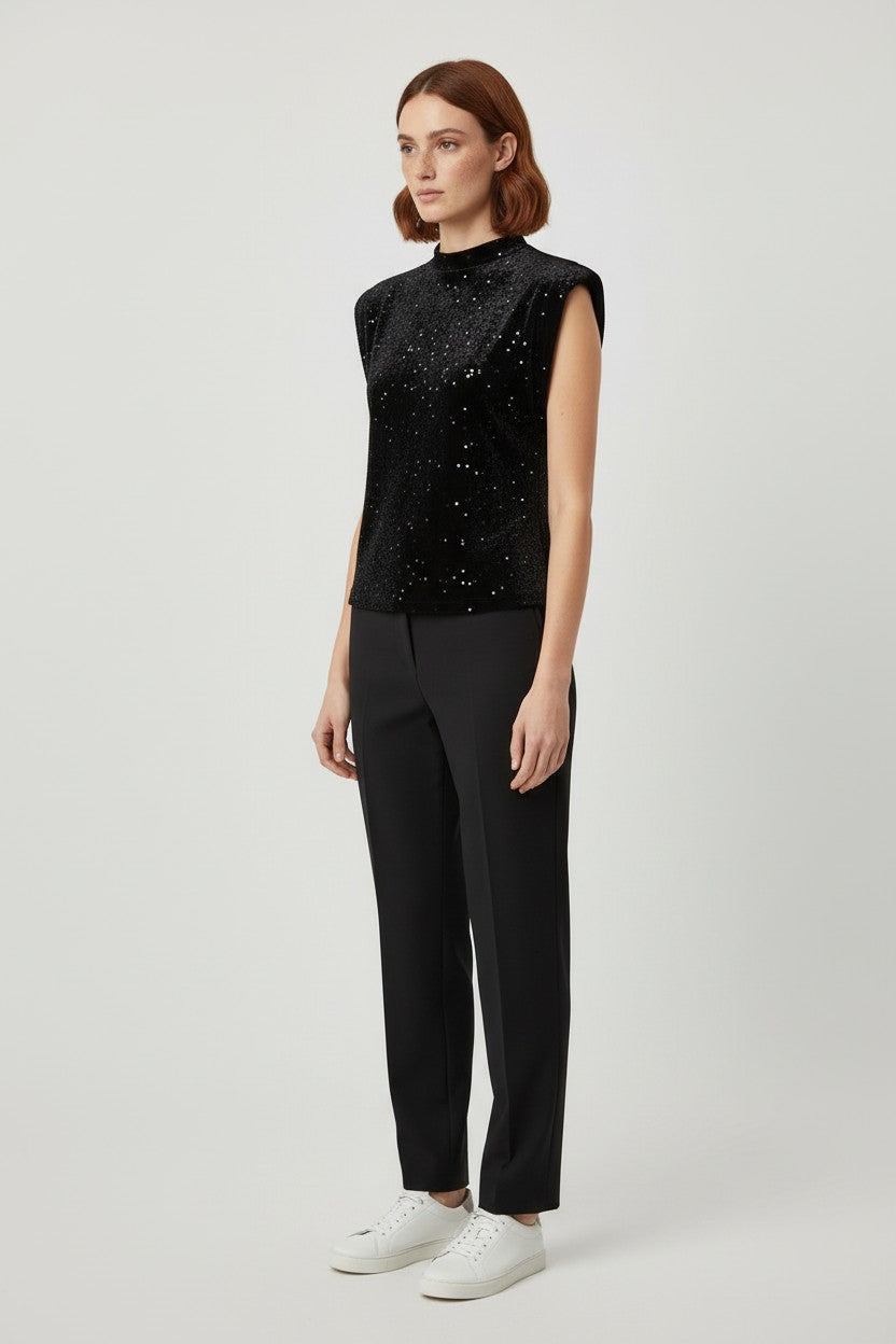 Zara Damen Top Schwarz Silber Größe M