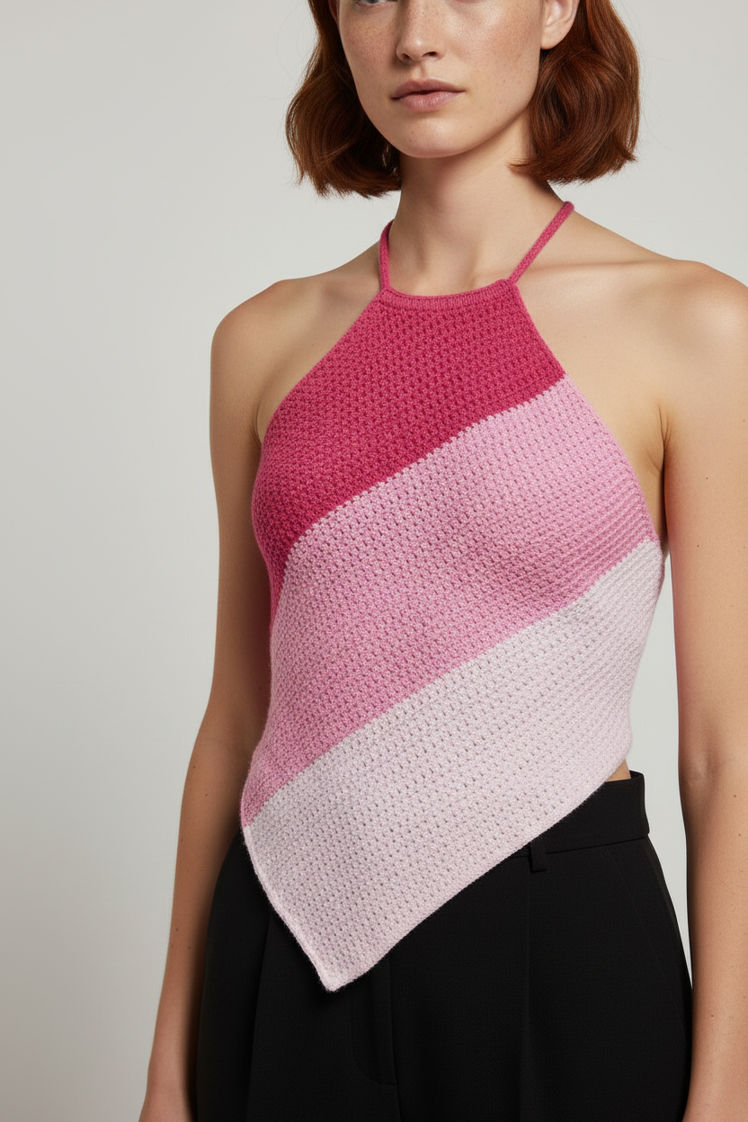 Damen Neckholder Top Pink Mehrfarbig Größe 2XL
