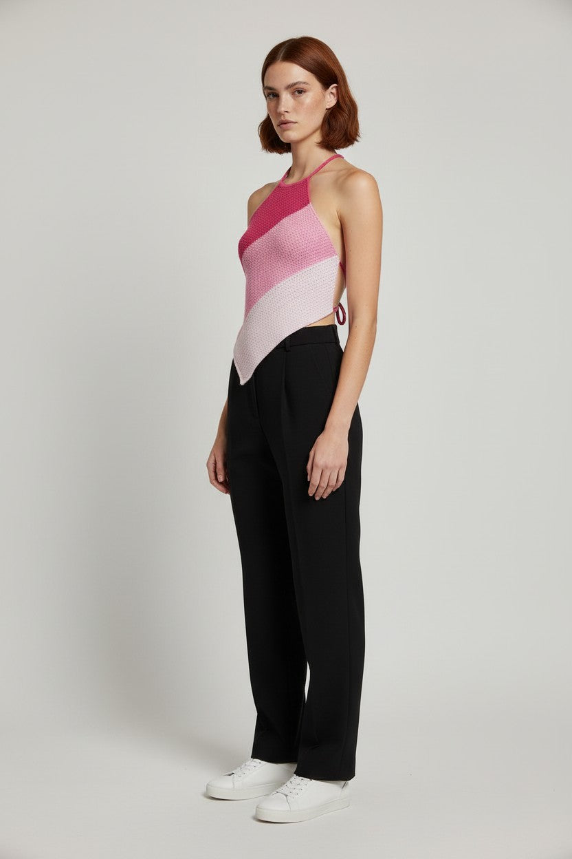 Damen Neckholder Top Pink Mehrfarbig Größe 2XL