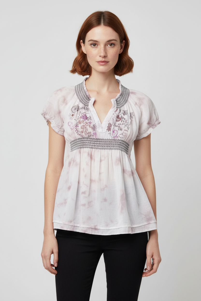Desigual Damen Top Weiß Braun Mehrfarbig Größe L