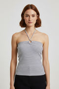 ESPRIT Damen Neckholder Top Blau Weiß Größe M