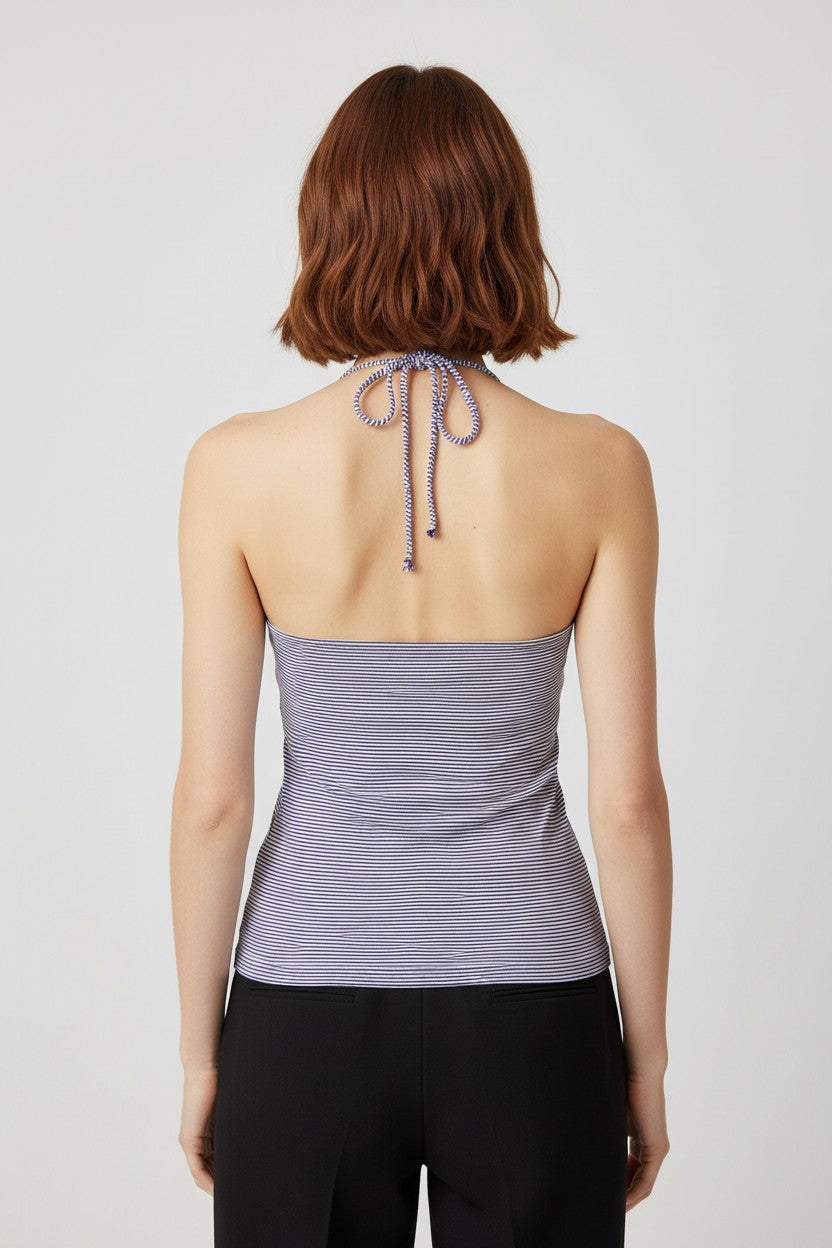 ESPRIT Damen Neckholder Top Blau Weiß Größe M
