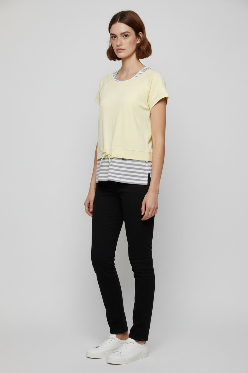 X-Mail Damen Top Gelb Grau Weiß Größe XL
