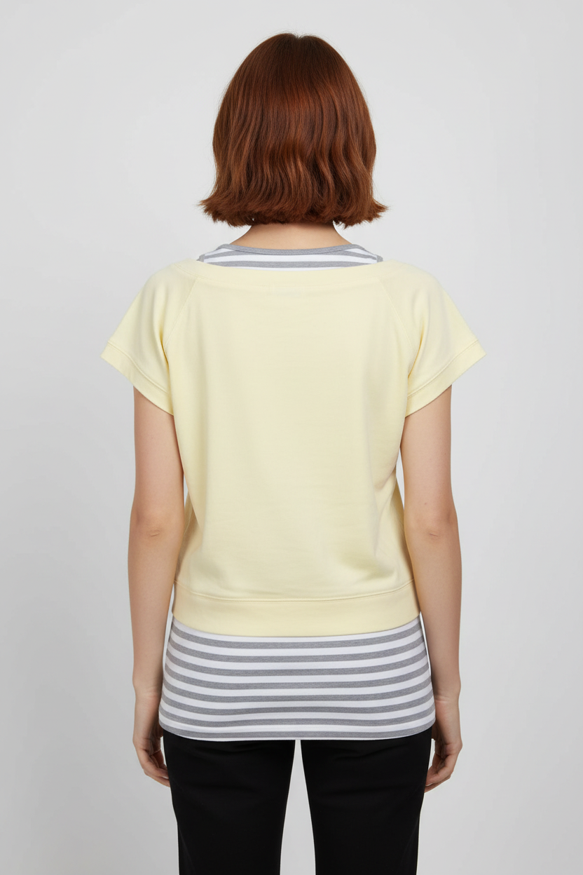 X-Mail Damen Top Gelb Grau Weiß Größe XL