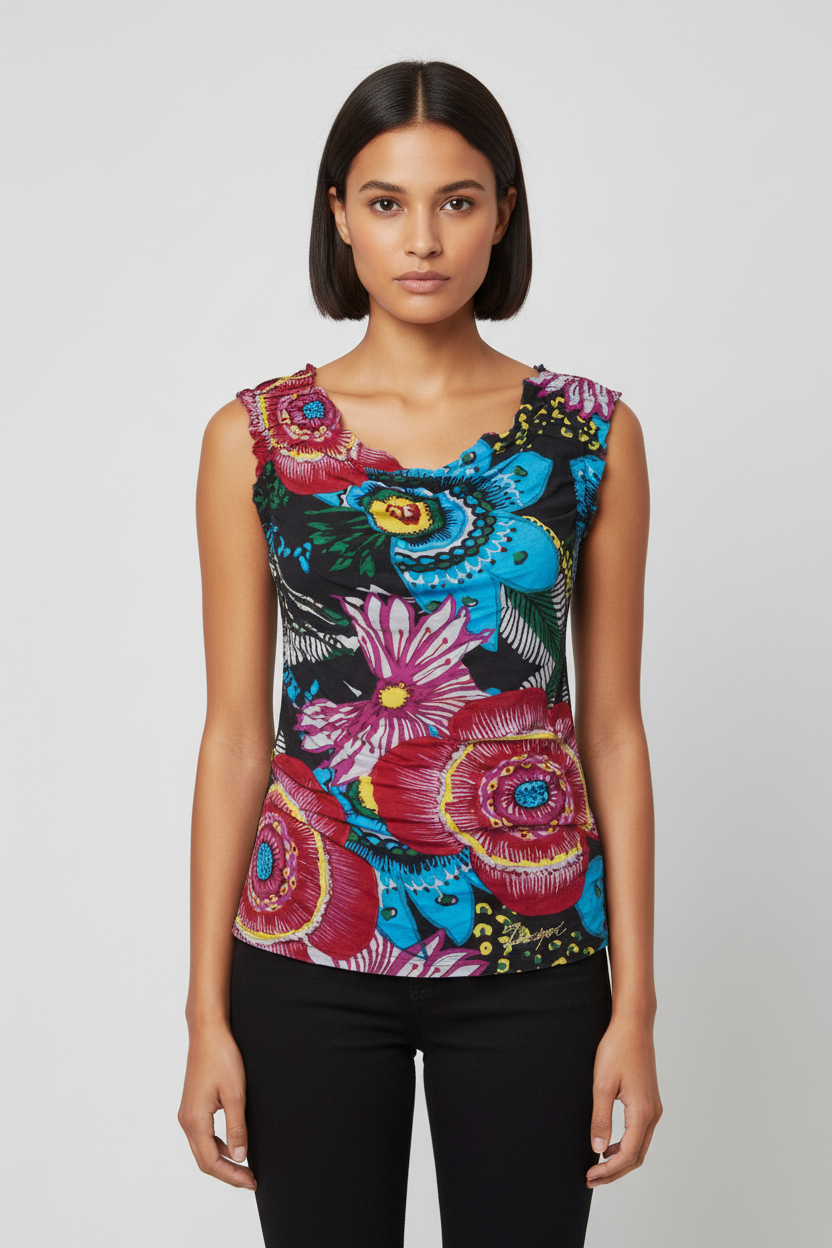 Desigual Damen Top Schwarz Mehrfarbig Größe M