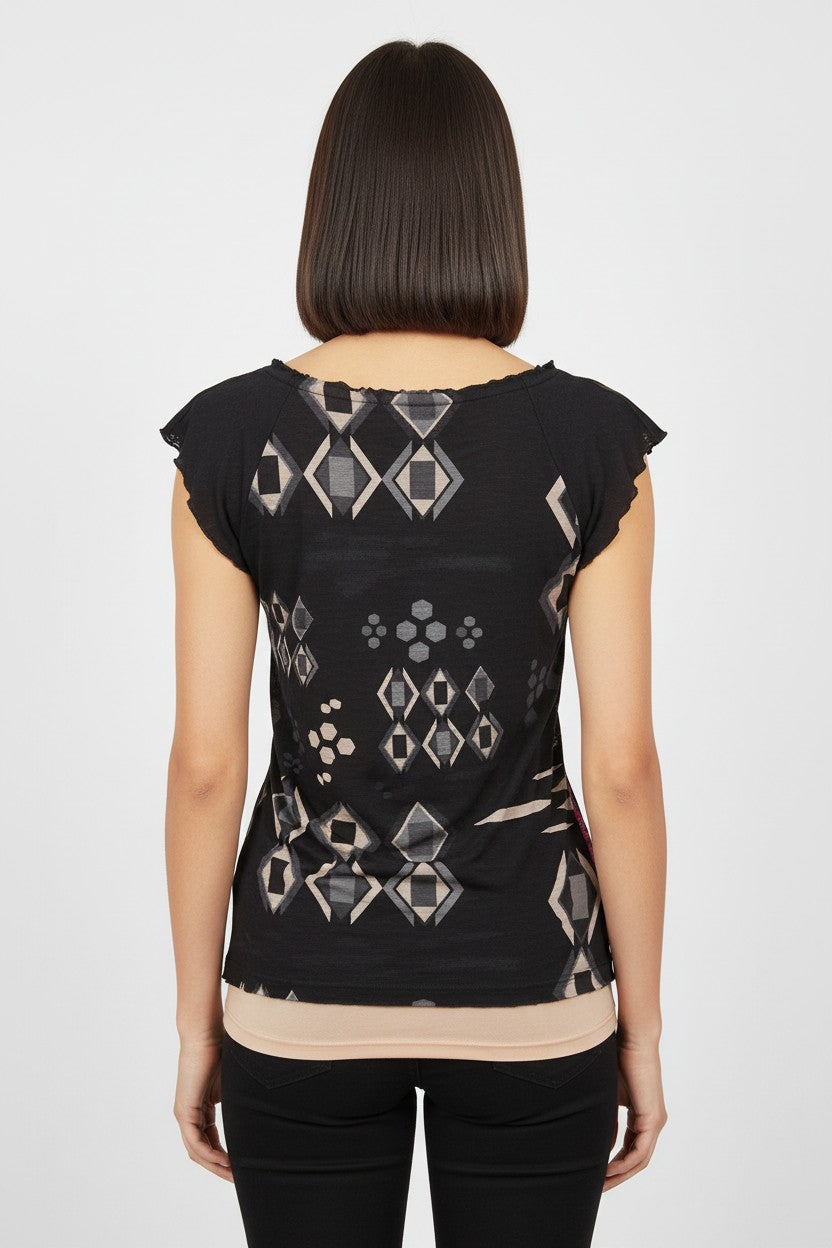 Desigual Damen Top Schwarz Mehrfarbig Größe M