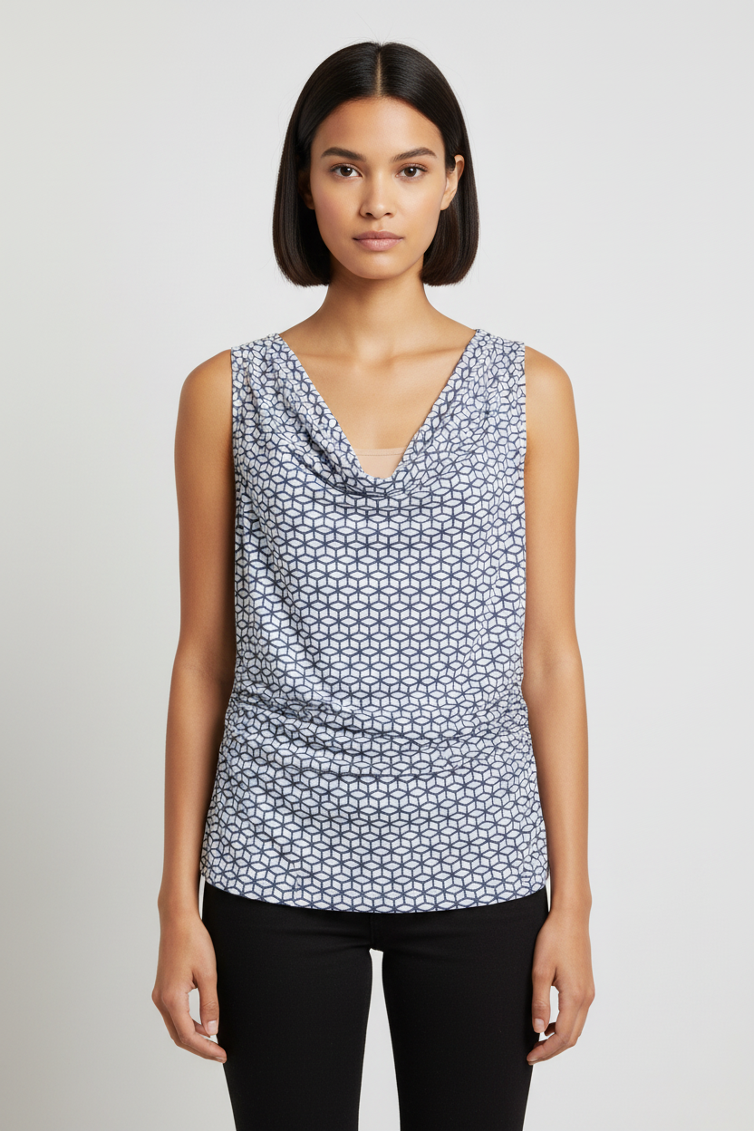 ESPRIT Damen Top Blau Weiß Größe L