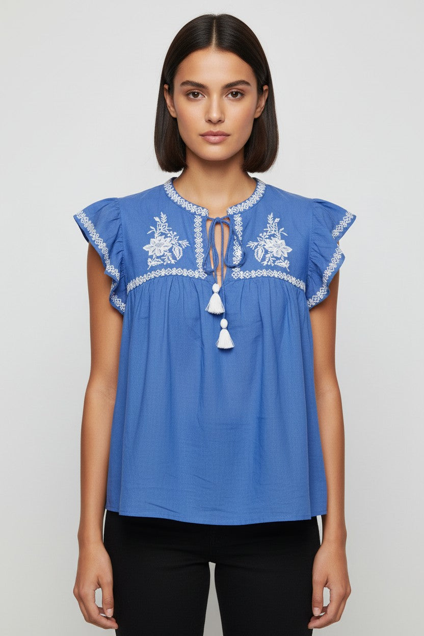 H&M Damen Top Blau Mehrfarbig Größe XL