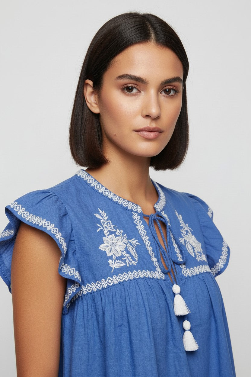 H&M Damen Top Blau Mehrfarbig Größe XL