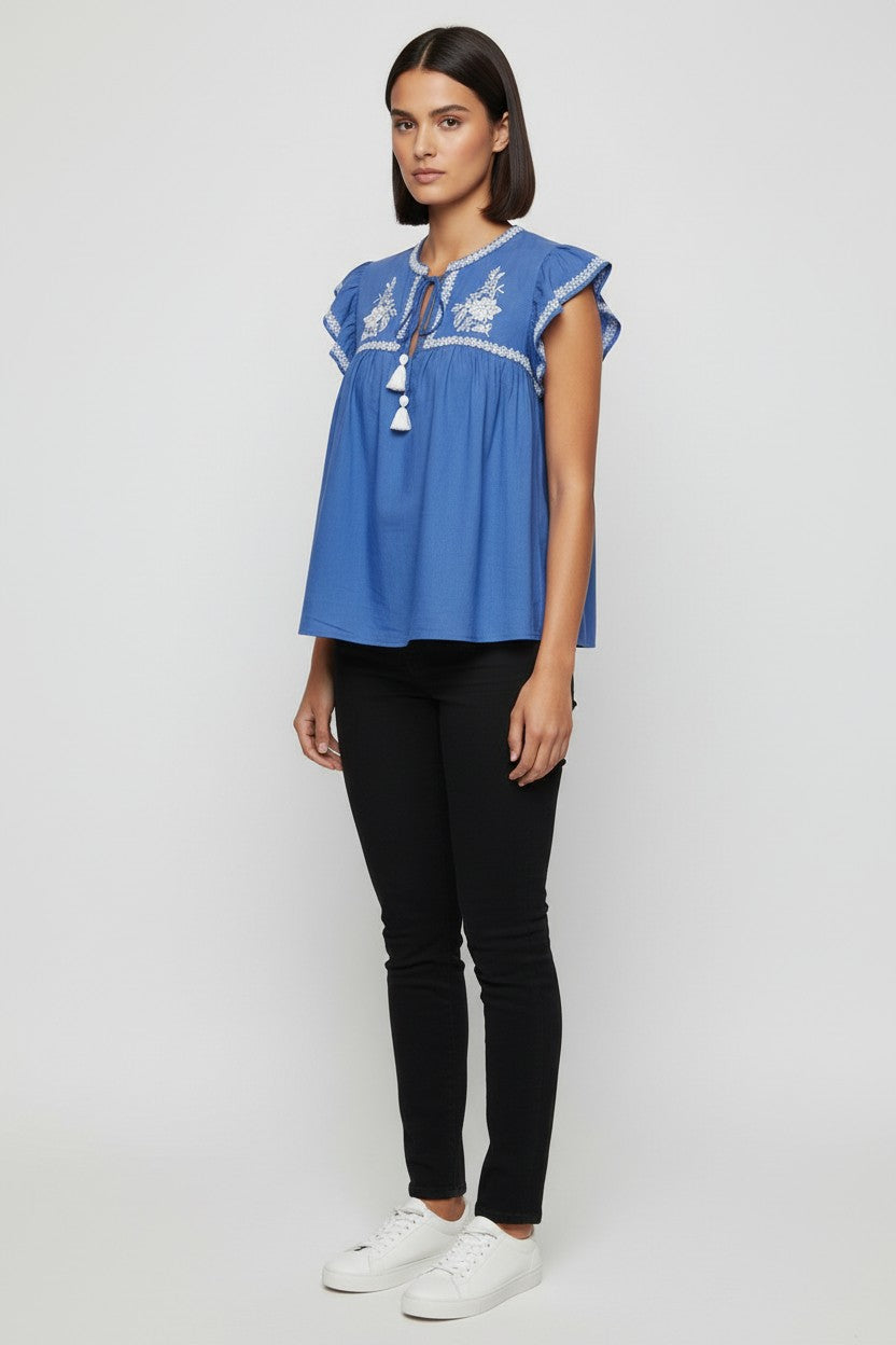 H&M Damen Top Blau Mehrfarbig Größe XL