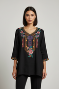 Higustar Damen Top Schwarz Mehrfarbig Größe 2XL