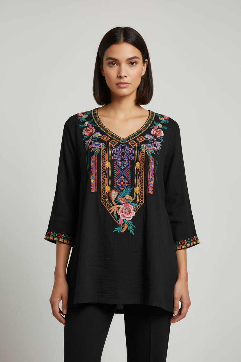 Higustar Damen Top Schwarz Mehrfarbig Größe 2XL